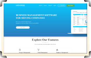 Moveco Solutions website homepage featuring business management software